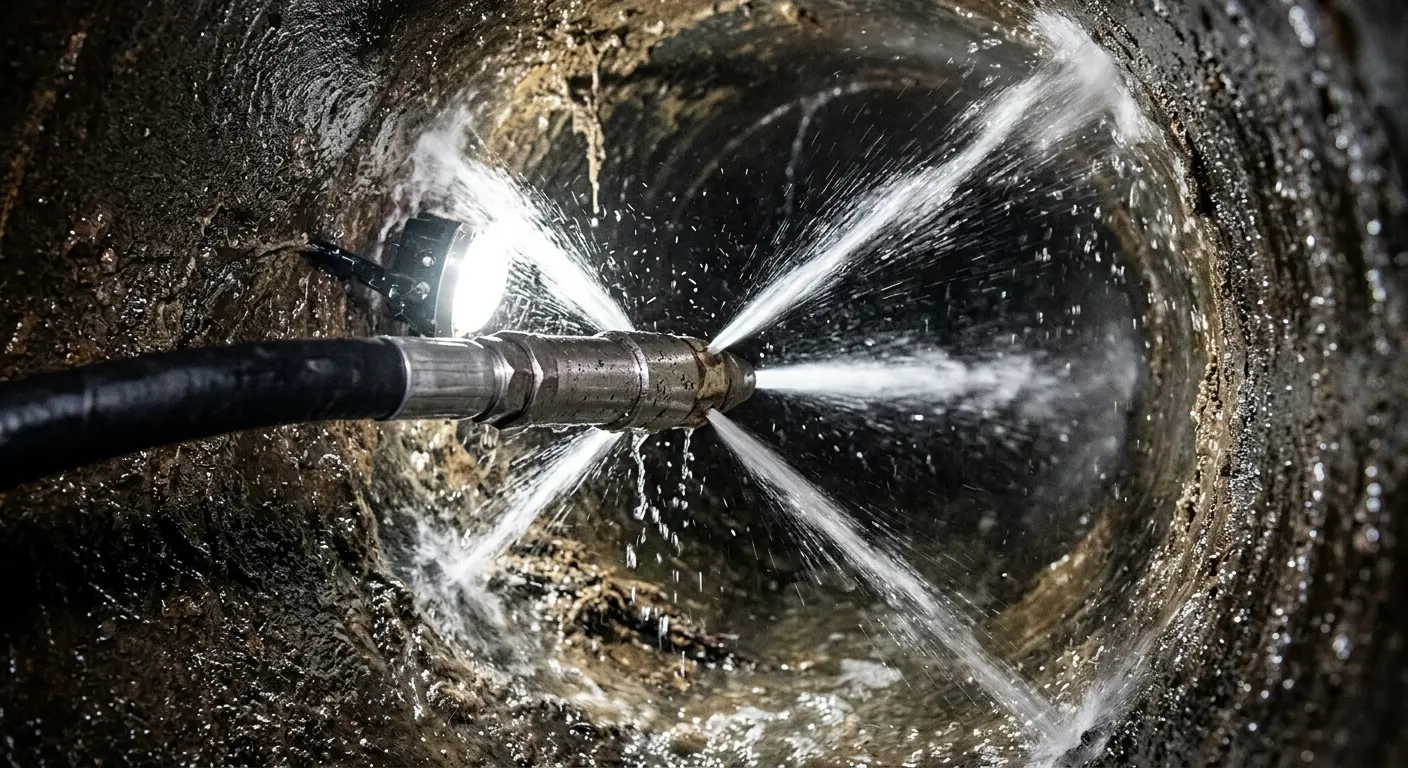High-pressure hydro jetting nozzle cleaning sewer pipe for Emergency Drain Service in Vineyard